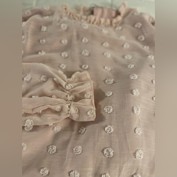 Women's Dress Long Sleeve Swiss Dot Mini Dresses Round Neck Loose Chiffon Short - Picture 8 of 8